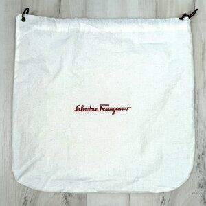 SALVATORE FERRAGAMO 11.5"x11.25" Ivory DUST BAG Pouch Red Drawstring Logo EUC